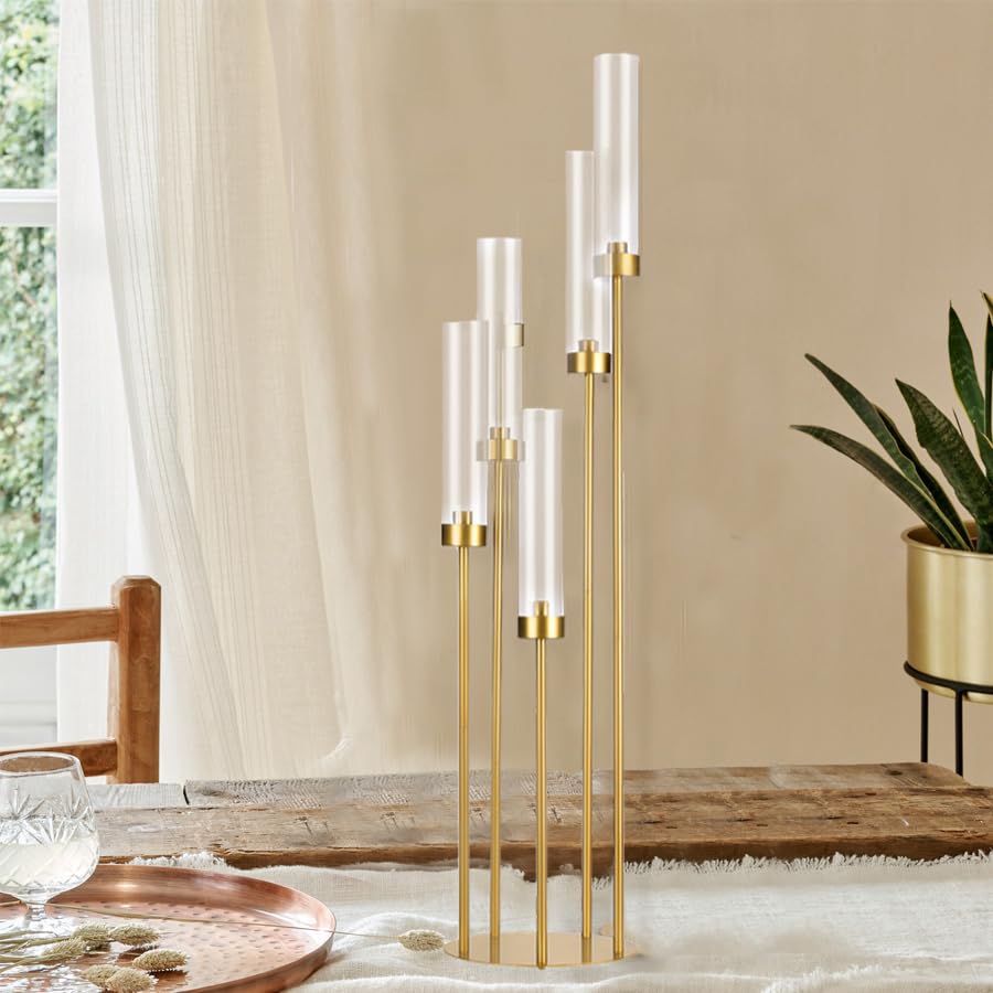 Matte Black 5 Arm Candelabra with Acrylic Shades for Table Centerpiece W6999