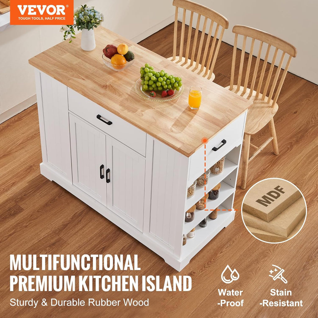 VEVOR Kitchen Island Cart 46" Wood Top Breakfast Bar with Storage Cabinet W280262