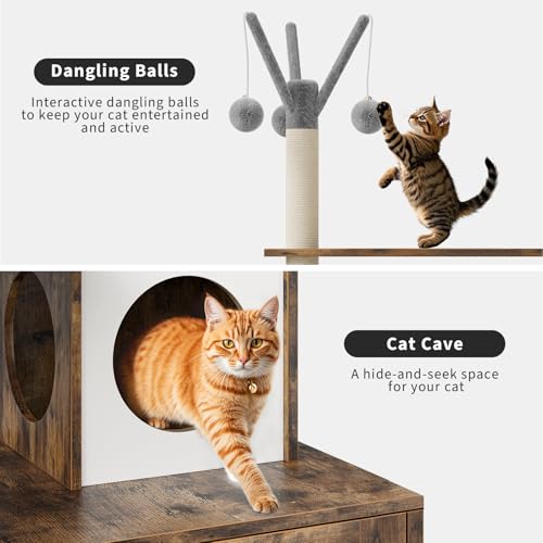 57.5-Inch Cat Tree with Litter Box Enclosure, Oak Brown D61275