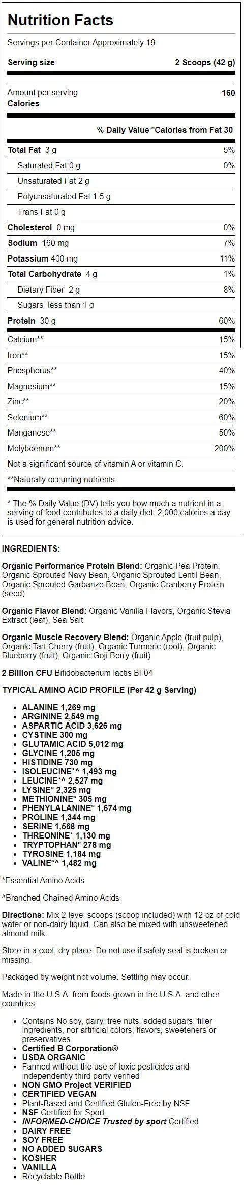 Garden of Life Sport Organic Plant-Based Protein Powder, Vanilla, 1.8lb K535