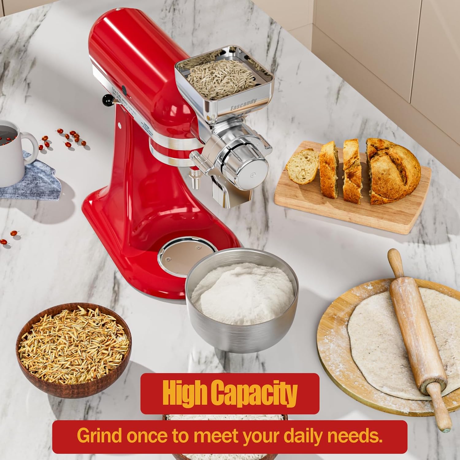 Grain Mill Attachment for KitchenAid Stand Mixer, 12-Level Adjustable, All Metal Z665