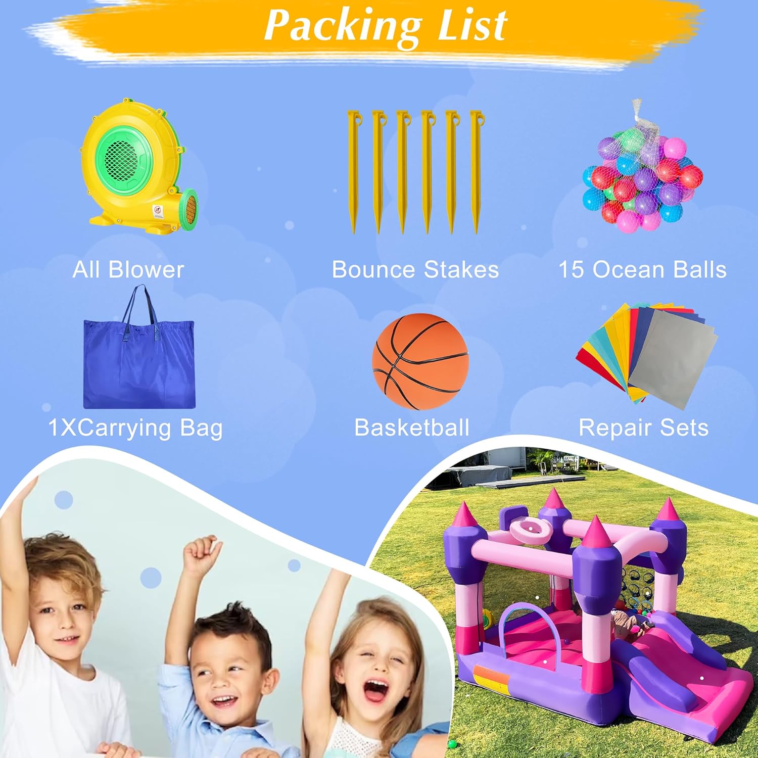 Inflatable Bounce House for Kids with Slide and Blower A2220