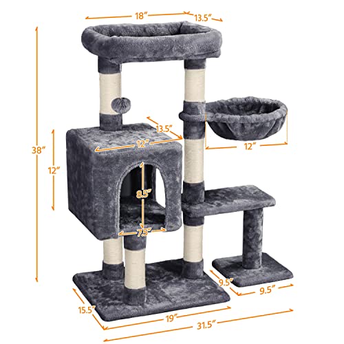 Yaheetech Cat Tree 38in Indoor Cat Tower with Scratching Posts, Perch & Condo, Light Gray O7975