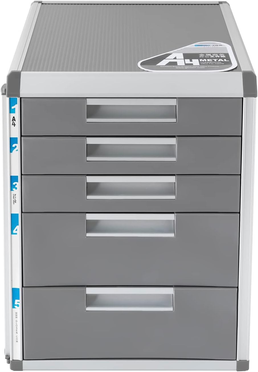 Desktop Drawer Organizer with Lock, 5-Layer Filing Cabinet Storage, Grey H82611