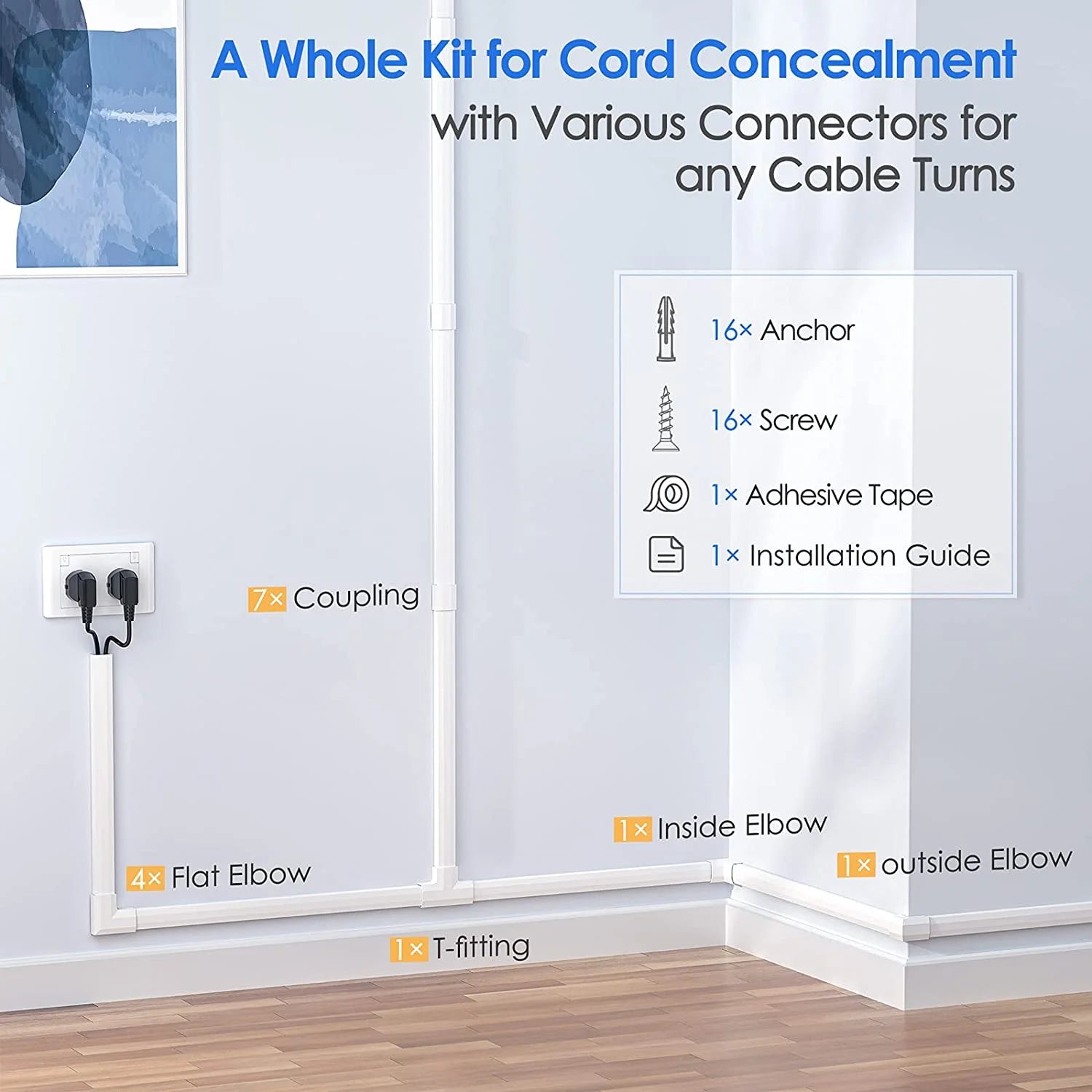 125in Cord Cover Wall Cable Management for 3 Cords, White N180233