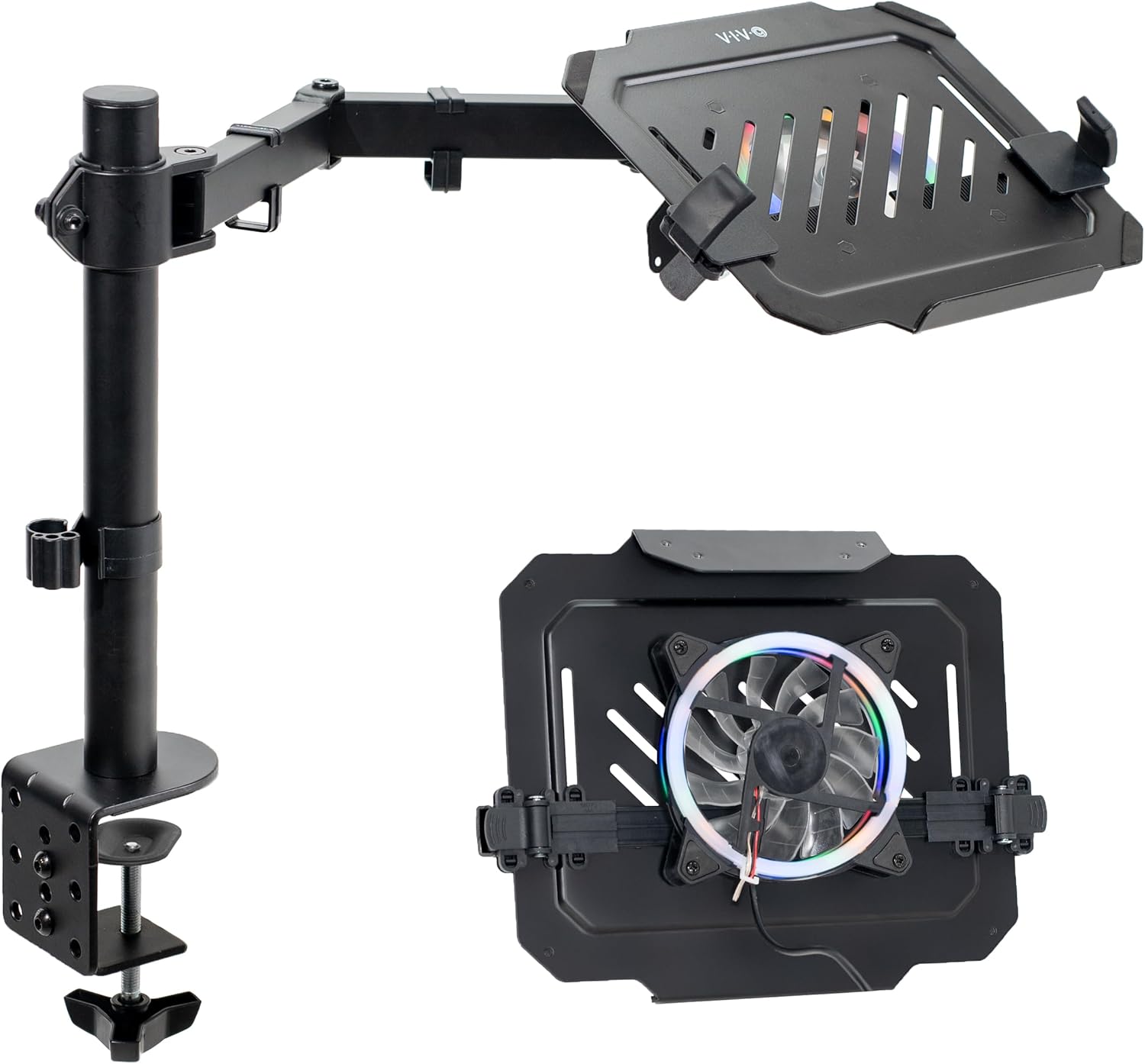 VIVO Adjustable 12 to 15.6 inch Laptop Notebook Desk Mount Stand with RGB Fan, Black, STAND-V001LF
