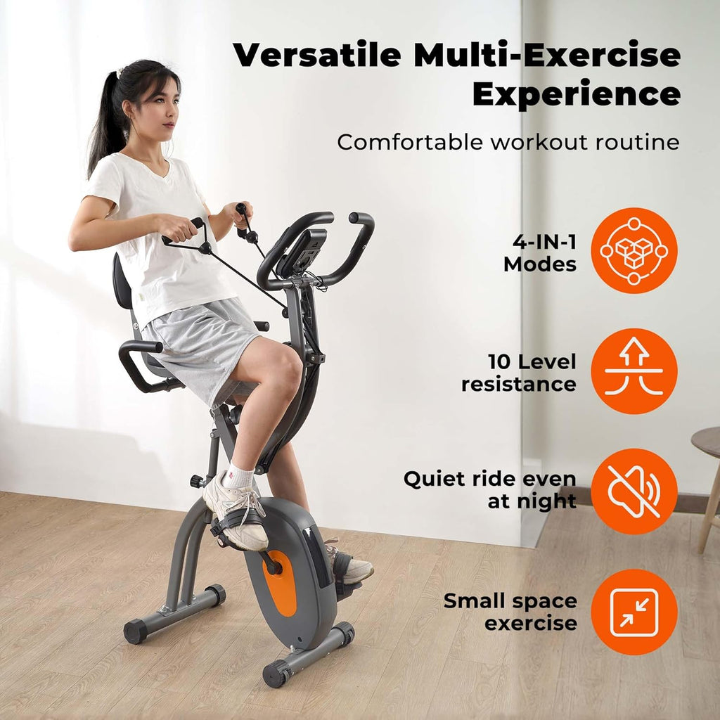 Folding Exercise Bike with Arm Resistance Bands and Pulse Sensor LCD Monitor J107067