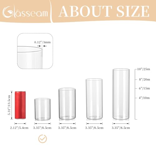 Glasseam Hurricane Glass Candle Holder Set of 6, Clear Cylinder for Pillar Candles, 6 inch X362759