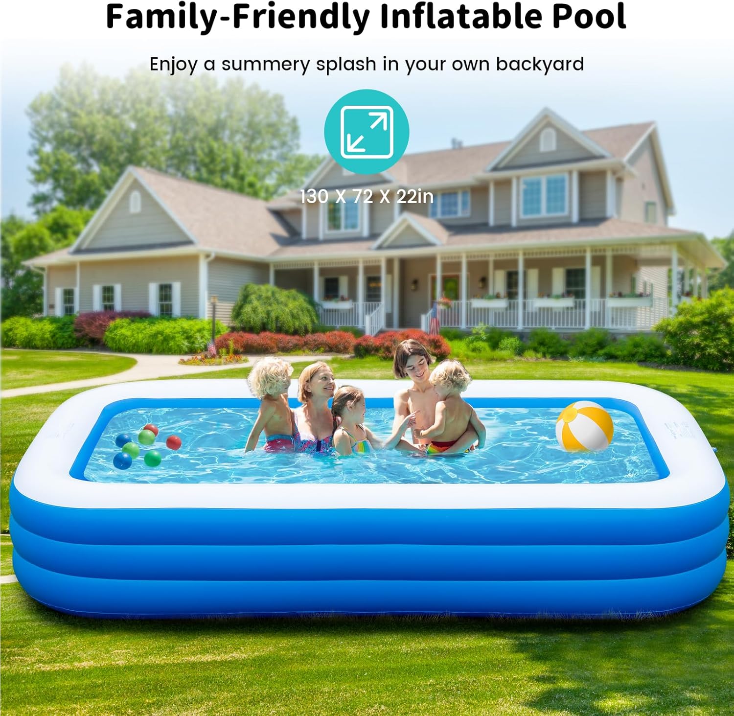 azamine Extra Large Inflatable Pool for Adults with Pump, Outdoor Family Swimming Pool Y4007