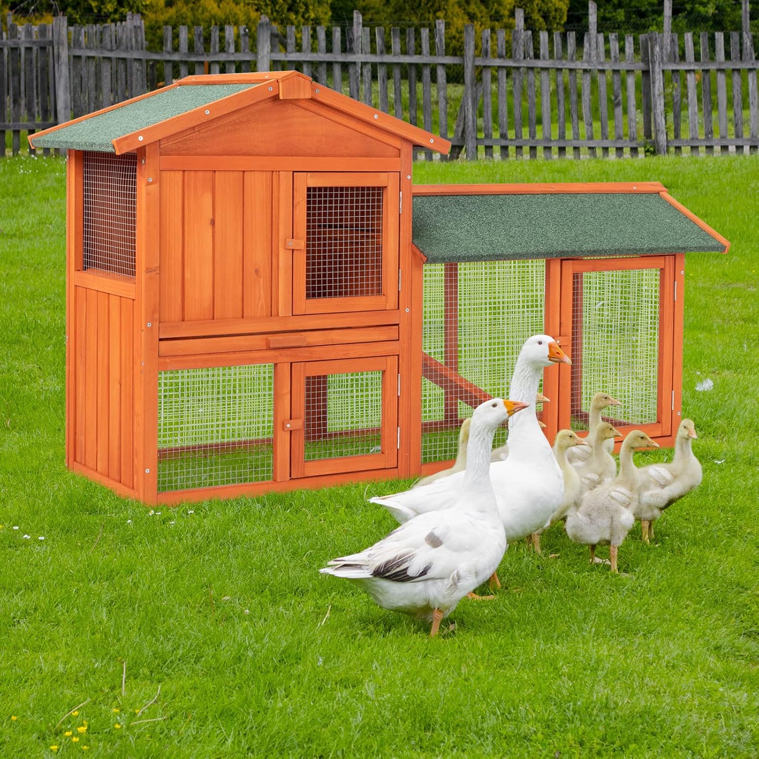 61" Wooden Chicken Coop with Waterproof Roof and Run W9953
