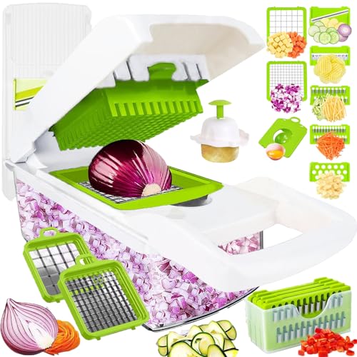 Pro-Series 20-in-1 Vegetable Chopper w/Container, Cheese Grater Hand Crank, Box Mandoline Slicer Food Cutter Shredder Mandolin for Veggie Onion Salad Fruit Potato (Kitchen Gadget & Essential)