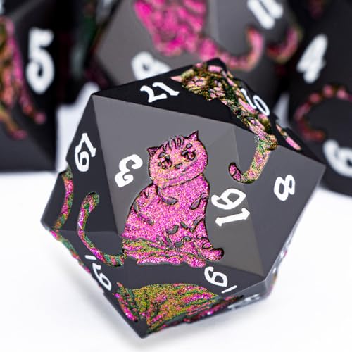 Metal DND Cat Dice 7PCS Polyhedral RPG Dice Set with Gift Case B373640