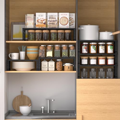 Expandable Stackable Spice Rack Organizer for Kitchen Countertop Cabinet, Metal, 2-Pack Black Medium H21921