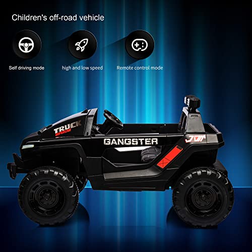 24V Electric Ride on Truck for Kids, 2-Seater Leather Seats, Bluetooth Music, Black V890810