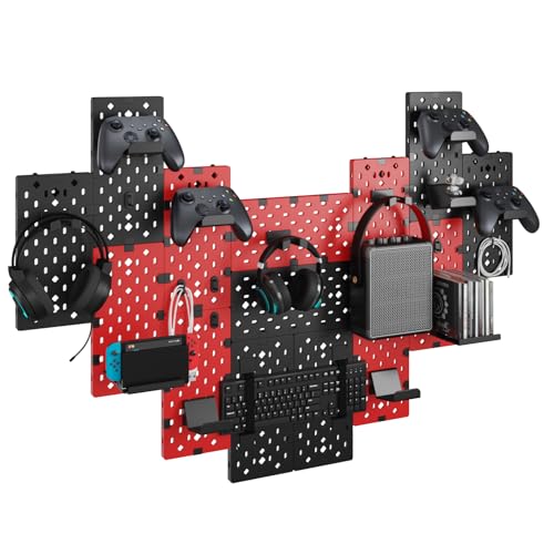 PEGZONE Controller and Headphone Holder Wall Mount, Modular Gaming Pegboard with Accessories, Black & Red R81990
