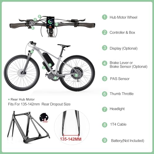 Ebike Conversion Kit 48V 1000W Brushless Rear Hub Motor for 135-142mm Dropout H689265