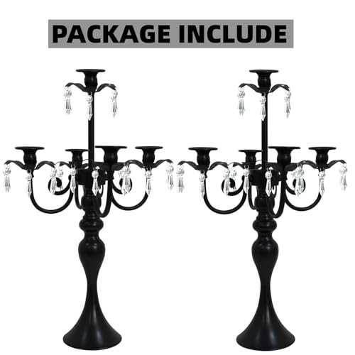 2Pcs 20" Crystal Candelabra Candle Holders for Wedding Centerpiece Decor (Black) O837