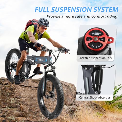 PEXMOR Electric Bike for Adults, 750W Full Suspension, 26" Fat Tire Foldable M386577