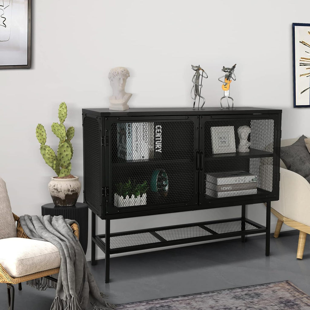 LUMISOL Industrial Cabinet Console Table with 2 Mesh Doors and Adjustable Shelf N2446