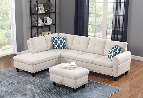 3 Piece Upholstered Sectional Sofa Bed with USB Port and Storage Chaise, Blue Y1047