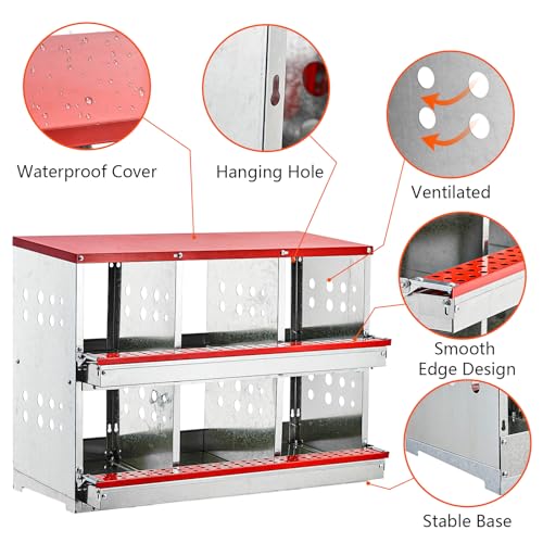 6 Compartment Metal Nesting Boxes for Chickens with Perch F73356
