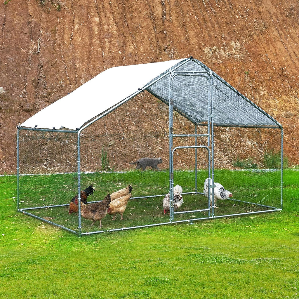 Large Metal Chicken Coop Walk-in Poultry Cage with Water-Resistant Anti-UV Cover Z17130