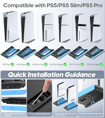PS5 Stand with Cooling & Charging Station for Disc & Digital Console U78876