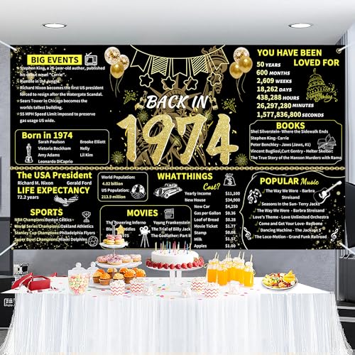 Black Gold 70th Birthday Party Banner for Women Men, Back in 1954 Backdrop D7099