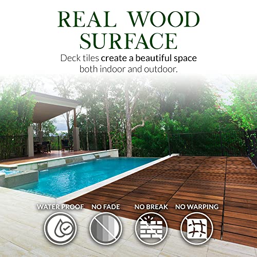 Acacia Wood Interlocking Deck Tiles 12"x12" Pack of 10 for Outdoor/Indoor D621807