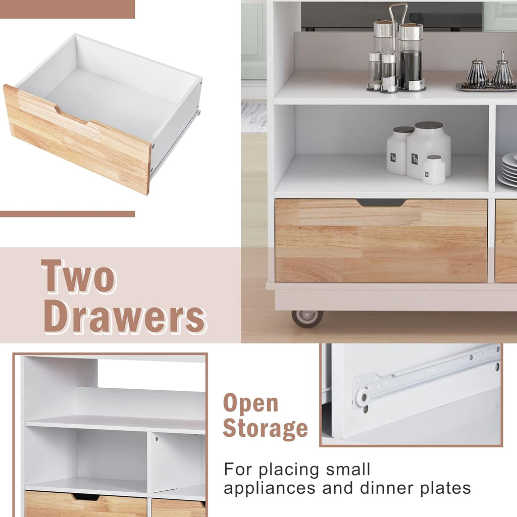 Rolling Kitchen Island Cart with Storage, Rubberwood Top, White U170114