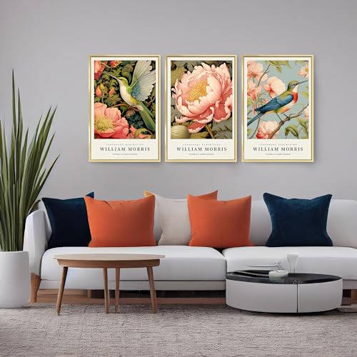 OVVGVV William Morris Wall Art Set of 3 Framed Botanical Canvas Decor K964339