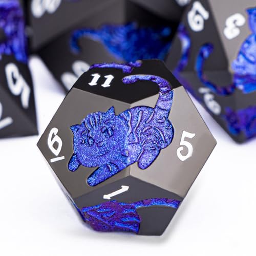 Metal DND Cat Dice 7PCS Polyhedral RPG Dice Set with Gift Case B373640