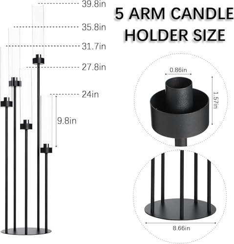 Matte Black 5 Arm Candelabra with Acrylic Shades for Table Centerpiece W6999
