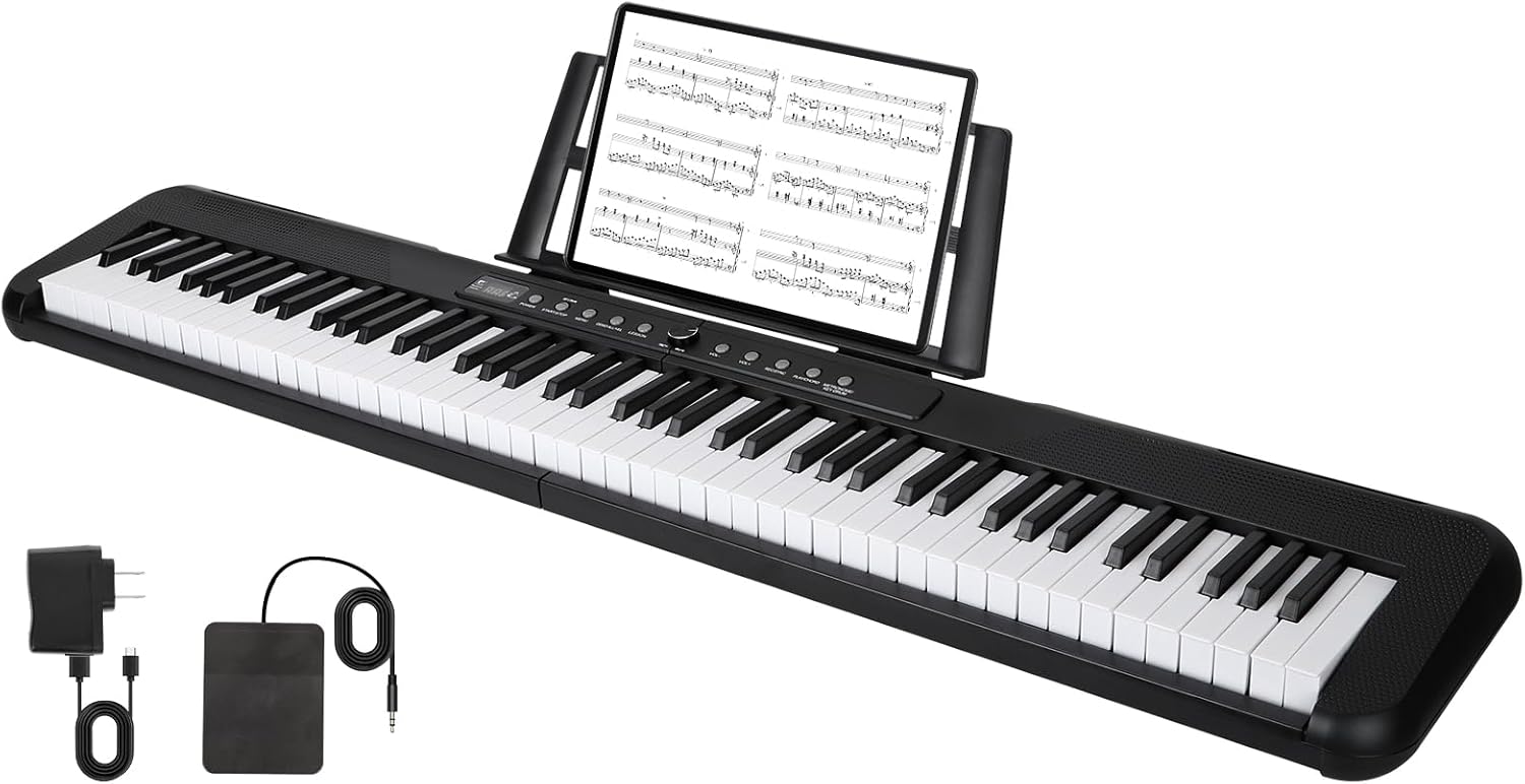 Digital Piano 88 Key Full Size Semi Weighted Electronic Keyboard Piano with Music Stand,Power Supply,Bluetooth,MIDI,for Beginner Professional at Home/Stage