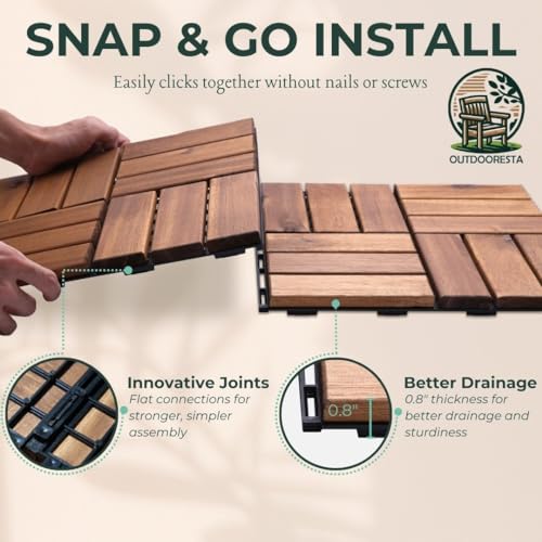 Interlocking Acacia Wood Deck Tiles 12x12" Outdoor Waterproof Patio Flooring K561