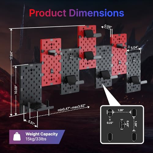 PEGZONE Controller and Headphone Holder Wall Mount, Modular Gaming Pegboard with Accessories, Black & Red R81990