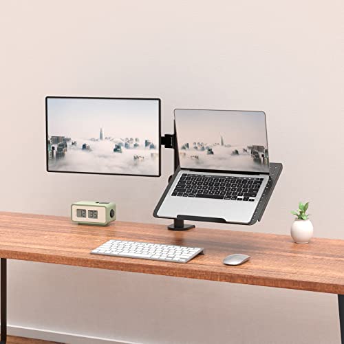 WALI Laptop and Monitor Mount Stand, Extra Tall, for 17" Laptop and 32" Monitor, Black I280909
