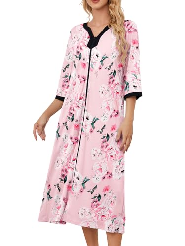 PITINAN Moo Moo Nightgown House Dress Zip up Robes for Women Long Lounge Dress House Coat Women S-3XL