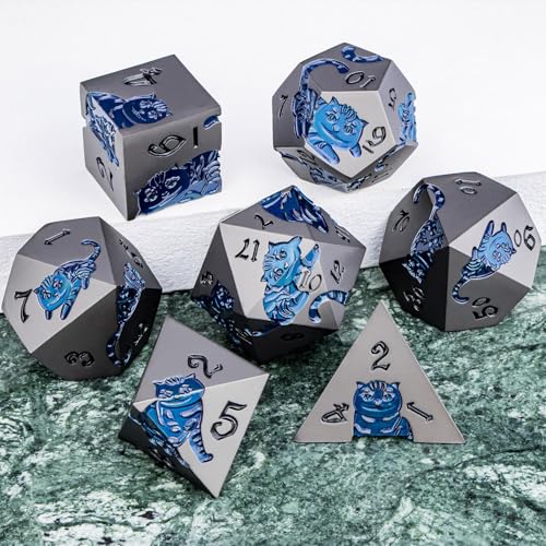Metal DND Cat Dice 7PCS Polyhedral RPG Dice Set with Gift Case B373640