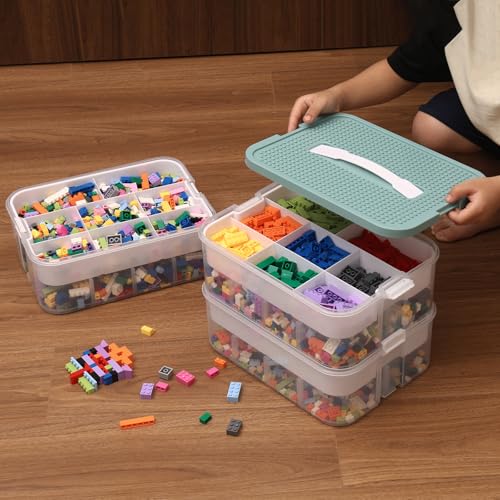 Douorgan Toy Storage Organizer with Compartments and Lid (Blue, 1 Layer) N535315