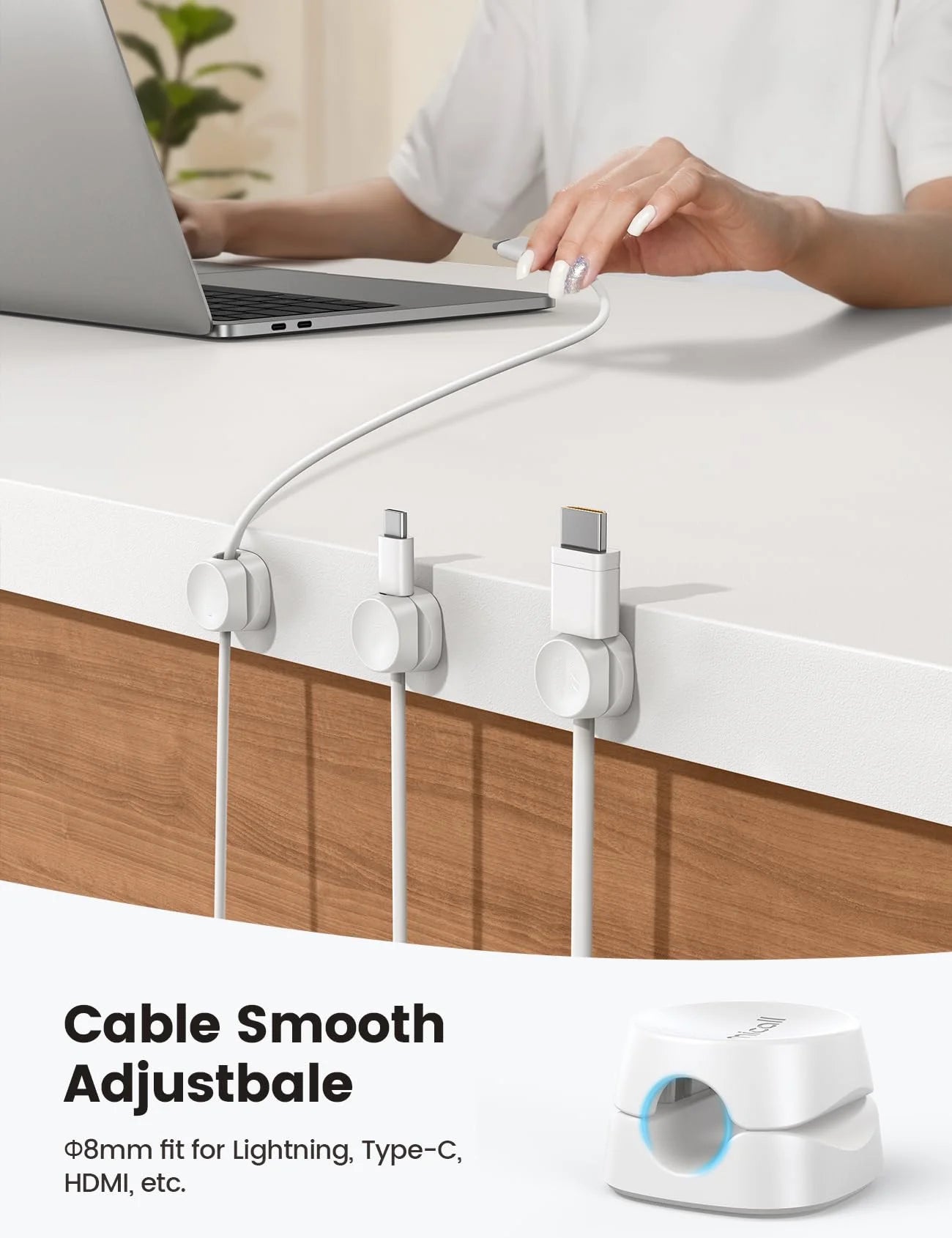 White Desk Cord Holder Cable Clip Organizer T1145