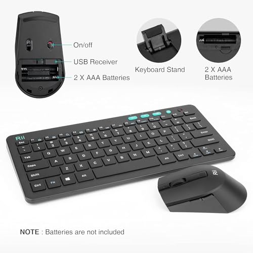 Rii RKM709 2.4GHz Ultra-Slim Wireless Keyboard and Mouse Combo, Black E479733