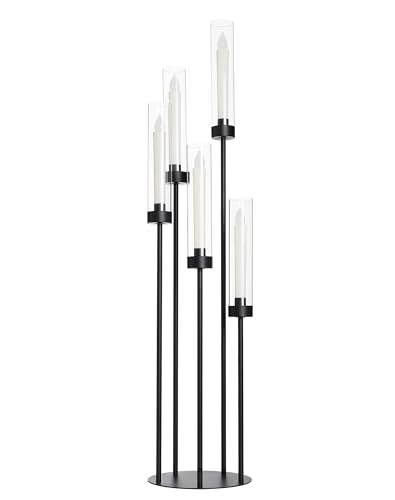 Matte Black 5 Arm Candelabra with Acrylic Shades for Table Centerpiece W6999