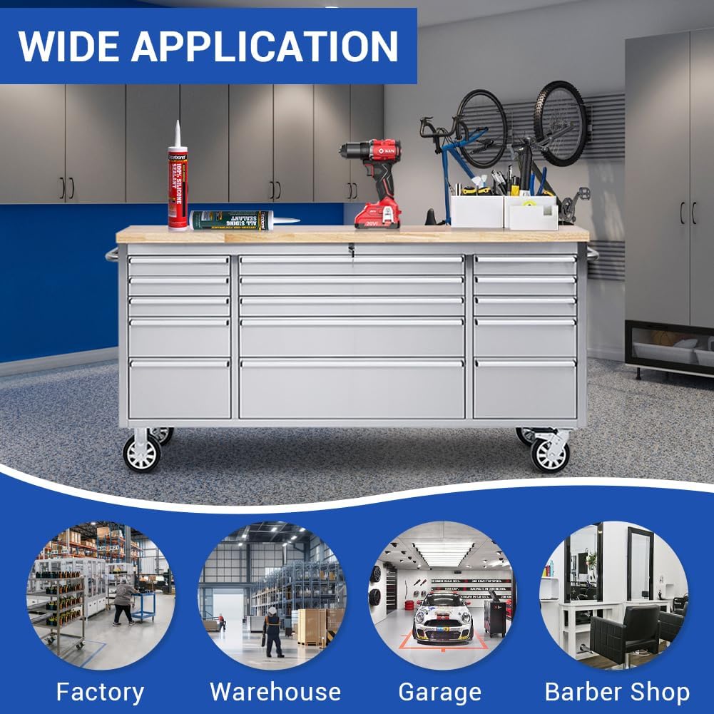 72-inch Stainless Steel Tool Chest with Wheels, 15 Drawers Rolling Cabinet Q185611