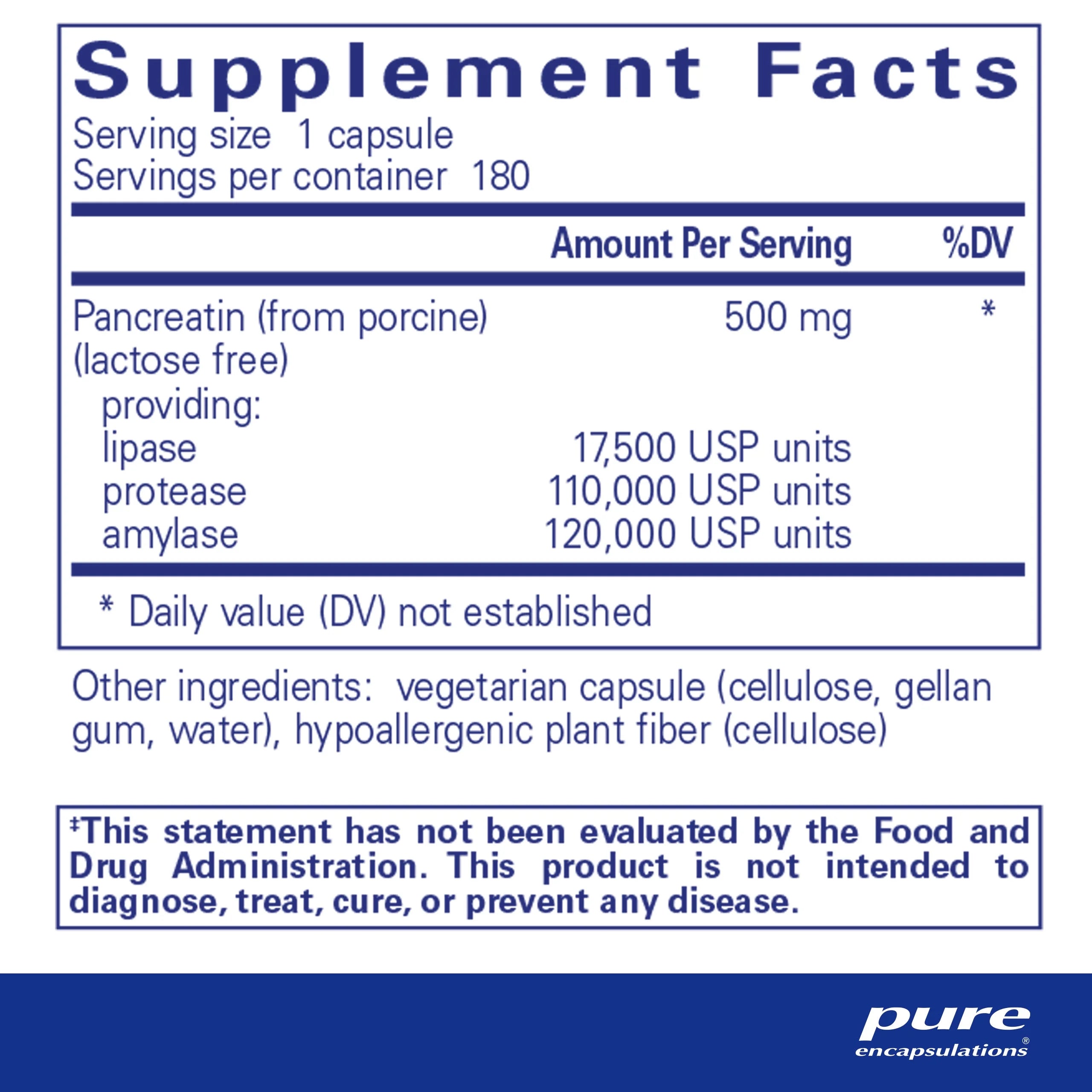 Pure Encapsulations Pancreatic Enzyme Formula, 180 Capsules H8488
