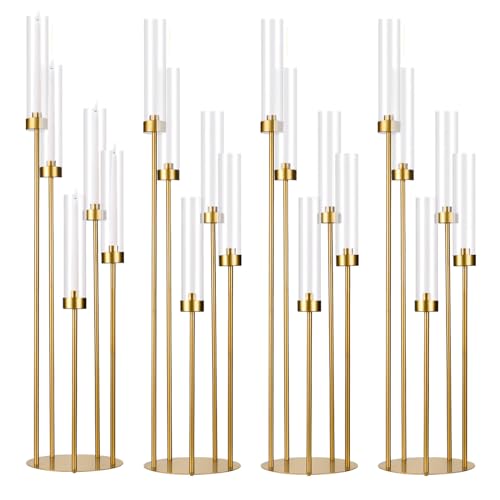 Matte Black 5 Arm Candelabra with Acrylic Shades for Table Centerpiece W6999