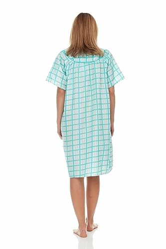 Women's Snaps Front House Dress Short Sleeve Woven Duster D127