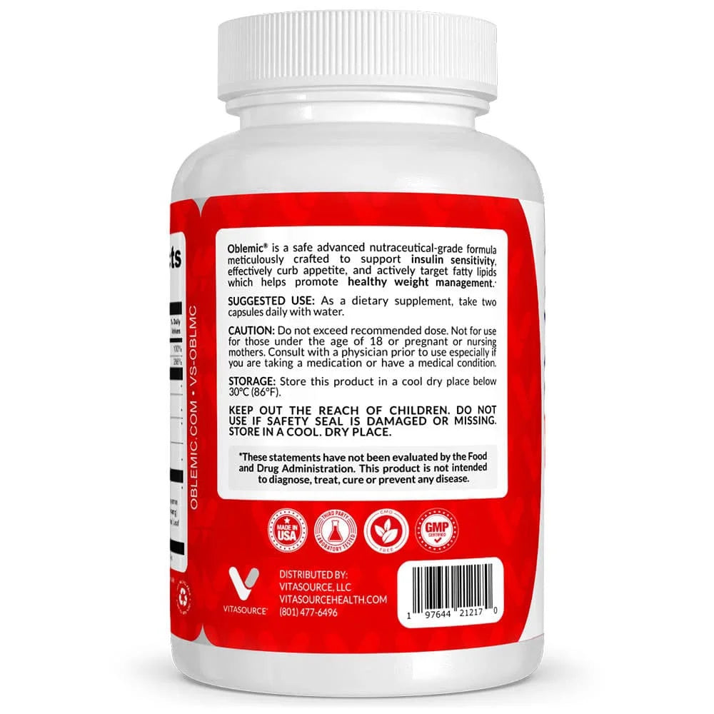 Oblemic Natural Oral Capsules, Plant Based Vitality Supplement with Berberine, 60 Count B2396