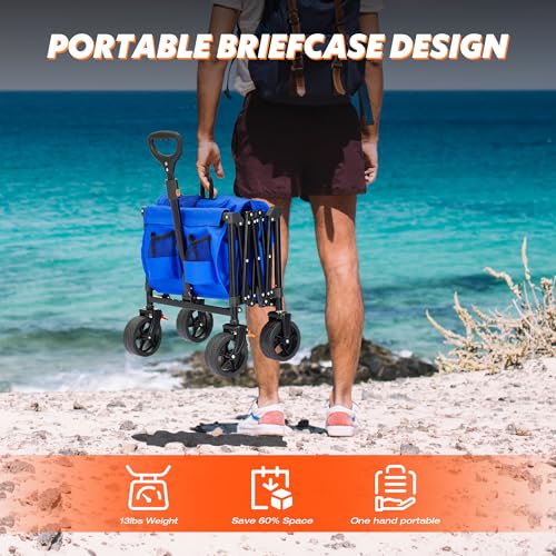 Collapsible Folding Wagon Cart with All-Terrain Wheels, 330LBS Capacity, Blue Q2669