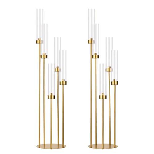 Matte Black 5 Arm Candelabra with Acrylic Shades for Table Centerpiece W6999